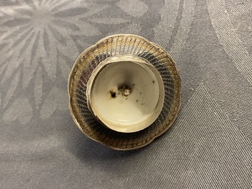 A Chinese blue and white tea caddy with Dutch silver mounts, Kangxi